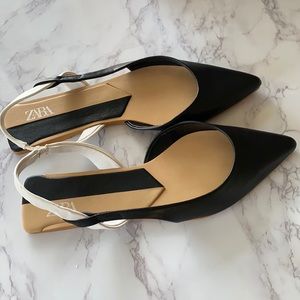COPY - Zara Pointed Slingback White And Black Color Flat Shoes Size 37